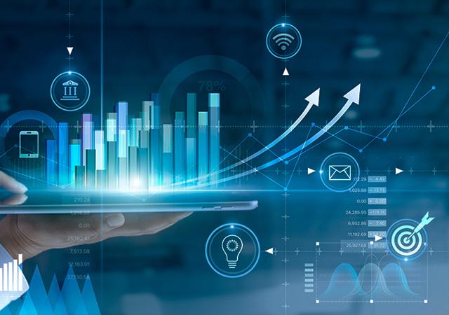 Businessman using tablet analyzing sales data and economic growth graph chart. Business strategy. Abstract icon. Digital marketing.